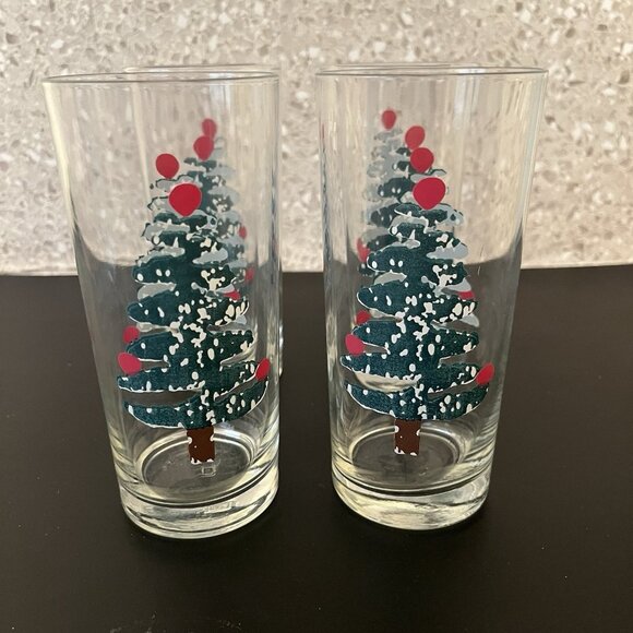 Furio Christmas Tree HIGH BALL Tumblers Glasses Green Sponge Lot of 4 Holiday - Picture 1 of 6